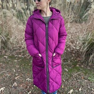 Lands' End Women's Lush Burgundy Insulated Quilted Maxi Coat-Feather Free-Medium